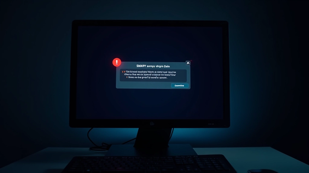 Schermata di errore SMART su desktop nero con messaggio di avviso critico